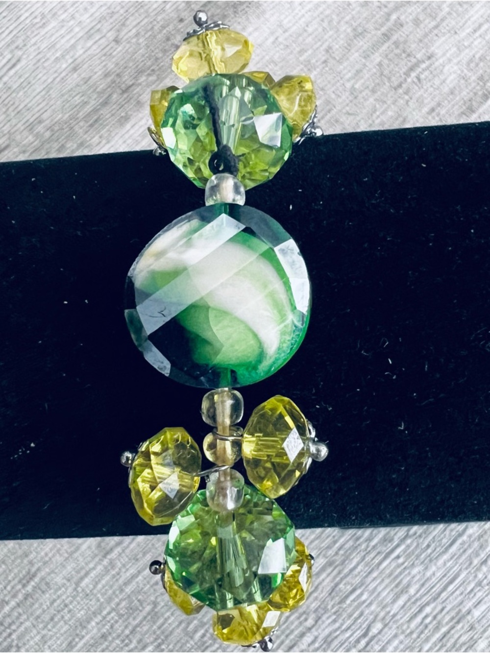 Vintage Yellow & Green Faceted Bead Bracelet w Gift Bag